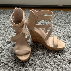 Nude platform wedges
